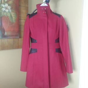 Via Spiga Red Trench Coat with Black Accents